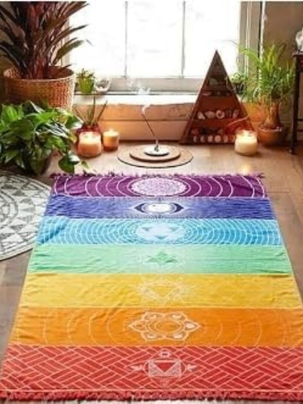 New Rainbow Chakra Yoga Mat Sunscreen Shawl Hippy Boho Gypsy